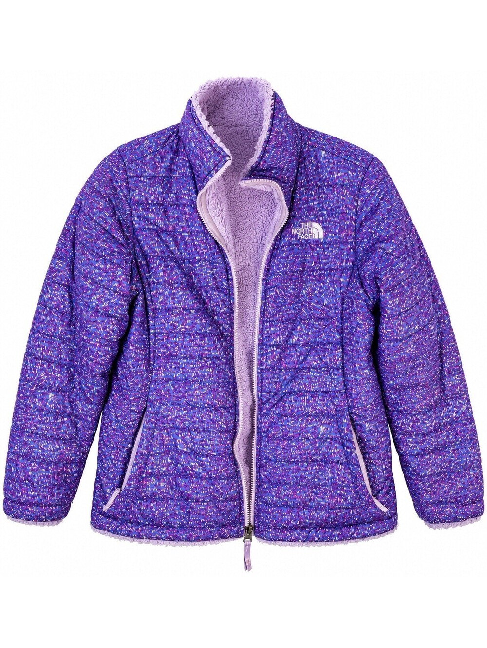 The North Face Girls XL 16/18 Reversible Fleece Puffer Jacket Purple Print